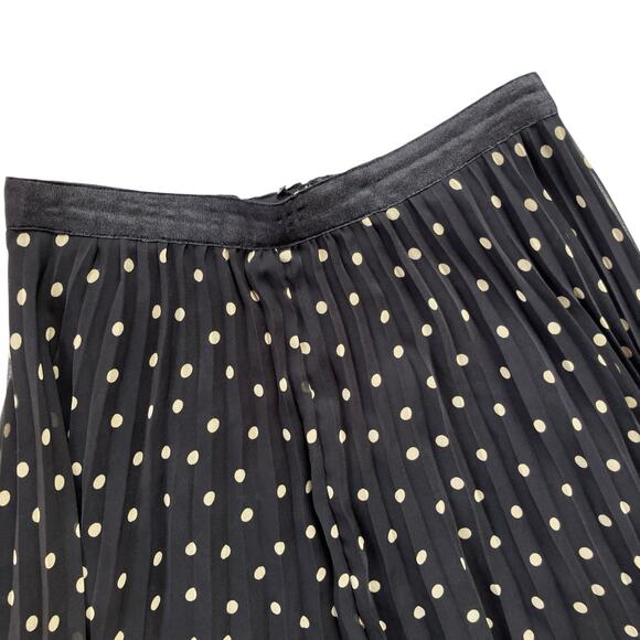 H&M Polk Dot Pleat Skirt Size 8 Black Cream Satin Waist - Picture 2 of 6